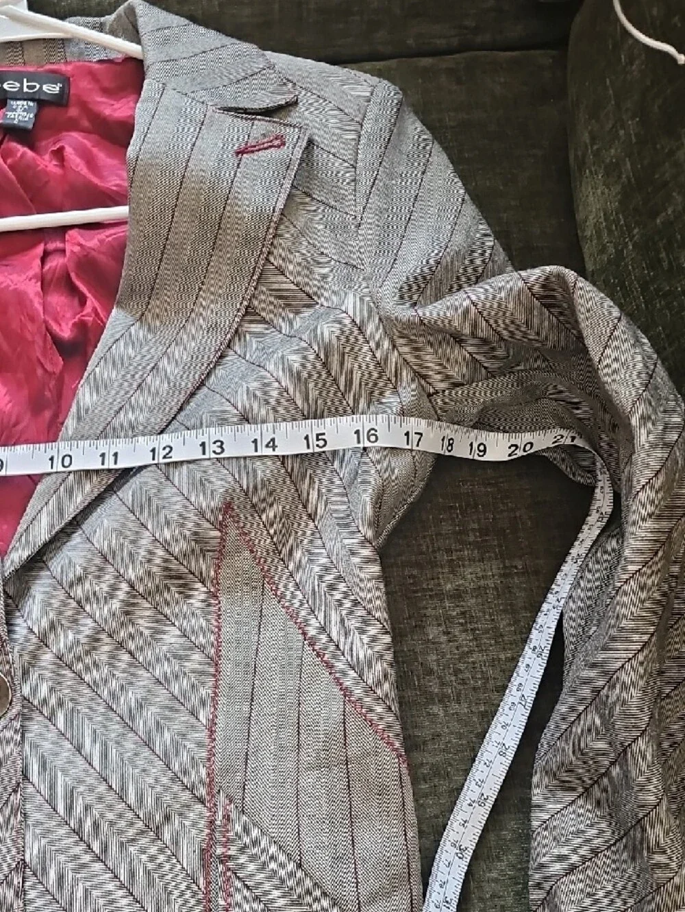 bebe Gray Pinstripe Two-Piece Suit with Burgundy Lining - Picture 6 of 13